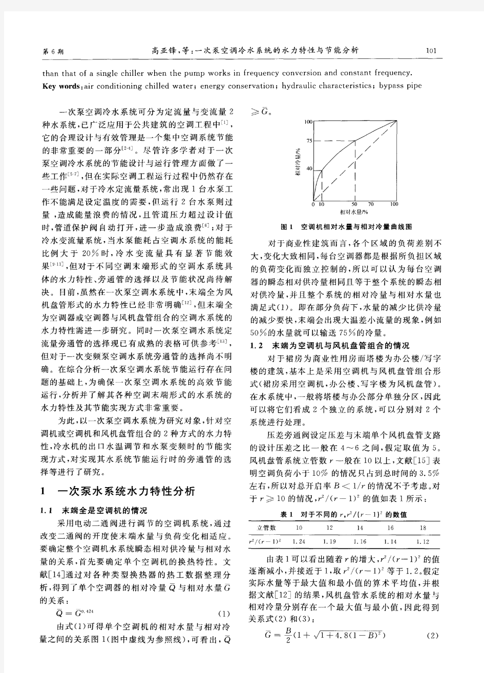 一次泵空调冷水系统的水力特性与节能分析