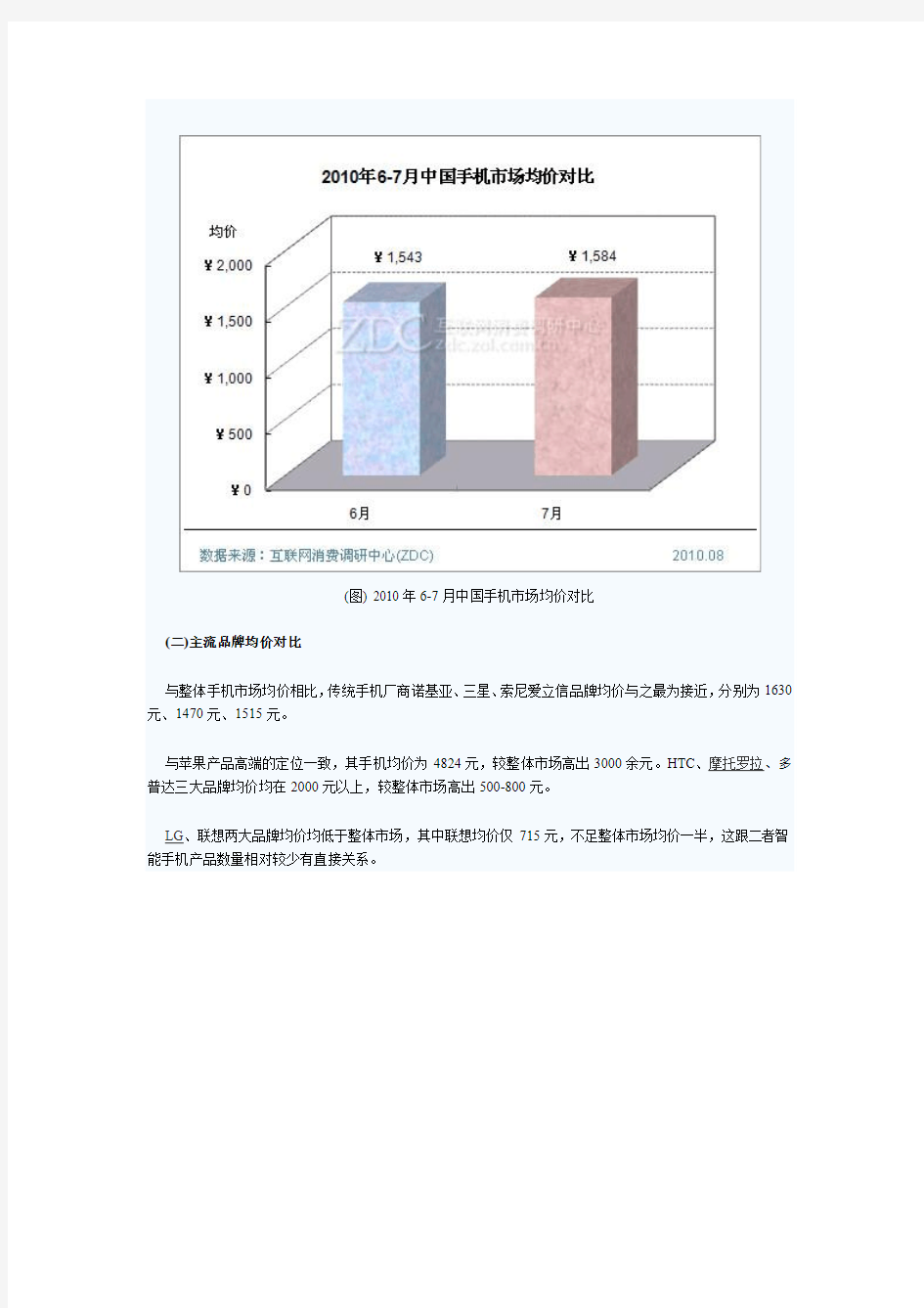 2010年7月中国手机市场价格分析报告(最新)