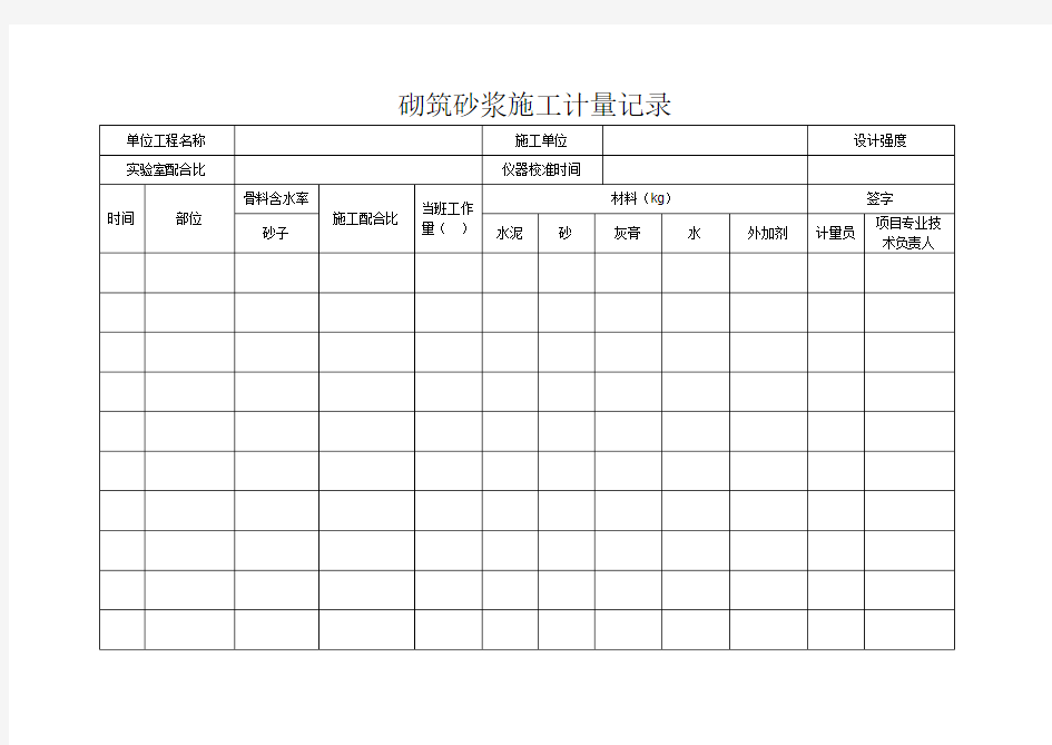 砌筑砂浆施工计量记录