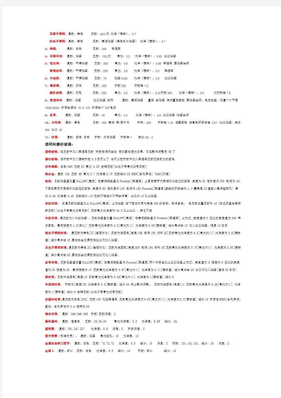 最新整理的vray材质参数大全