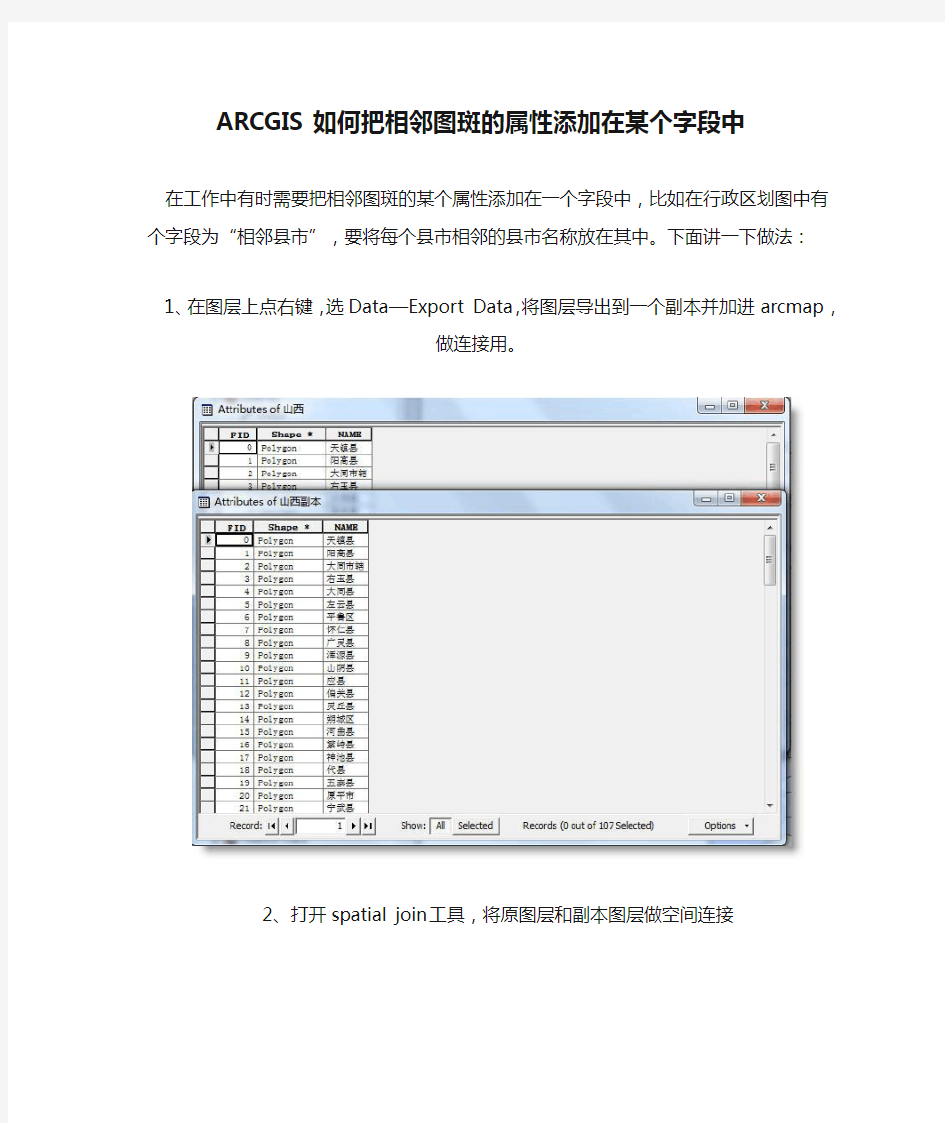 ARCGIS如何把相邻图斑的属性添加在某个字段中