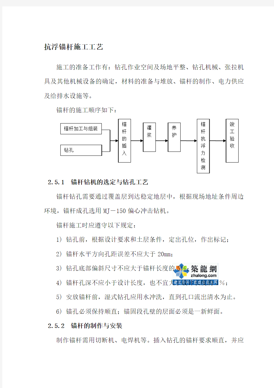 抗浮锚杆施工工艺