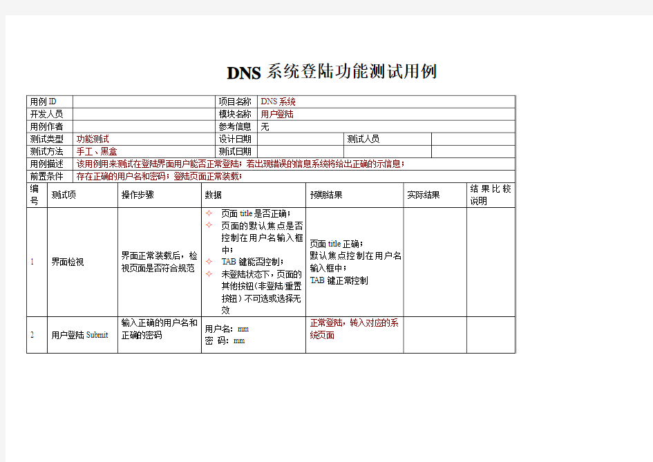 系统登录功能测试和例