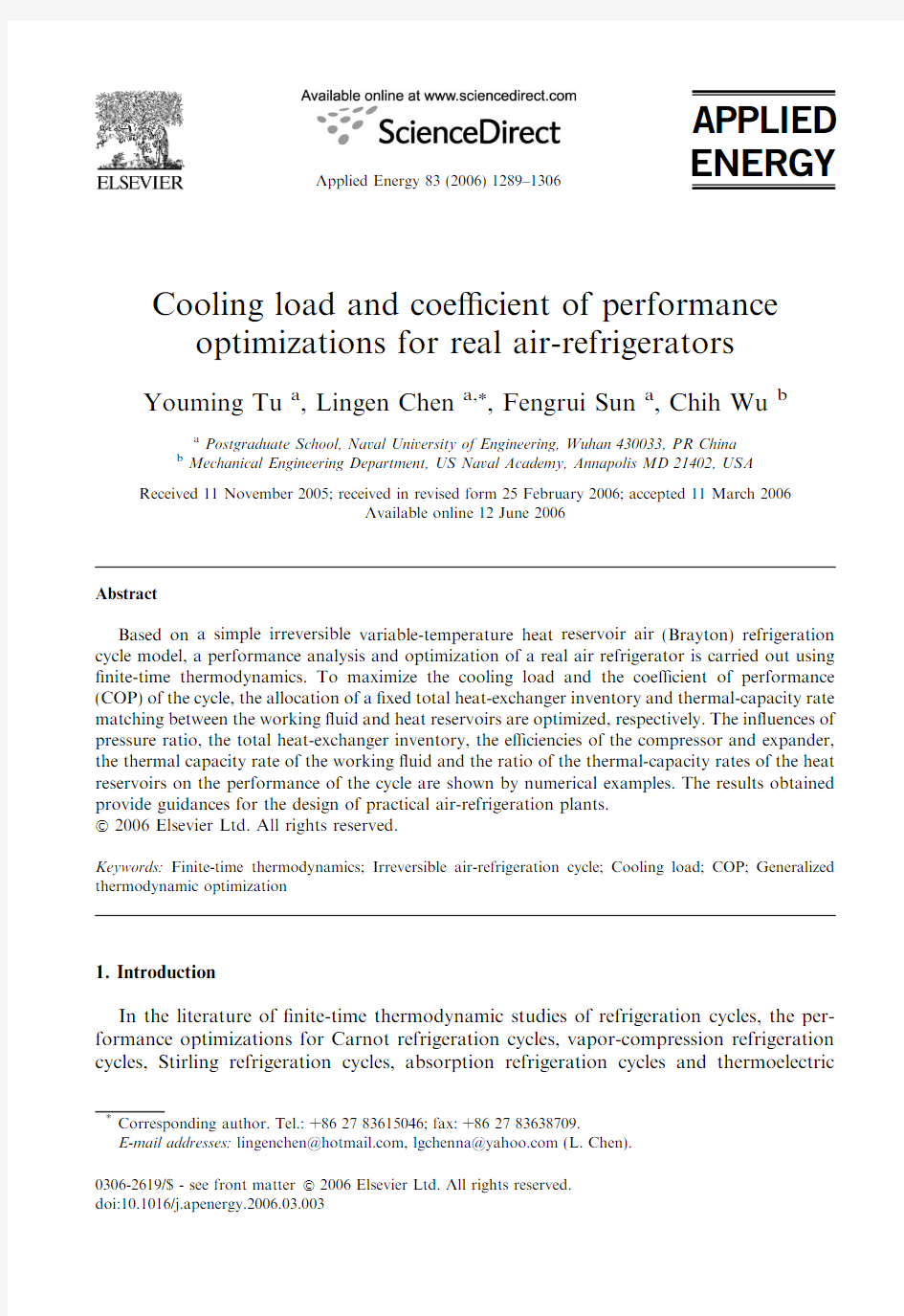 Cooling load and coefficient of performance