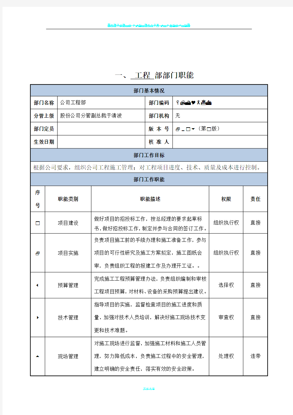 工程部—部门职责与岗位说明书