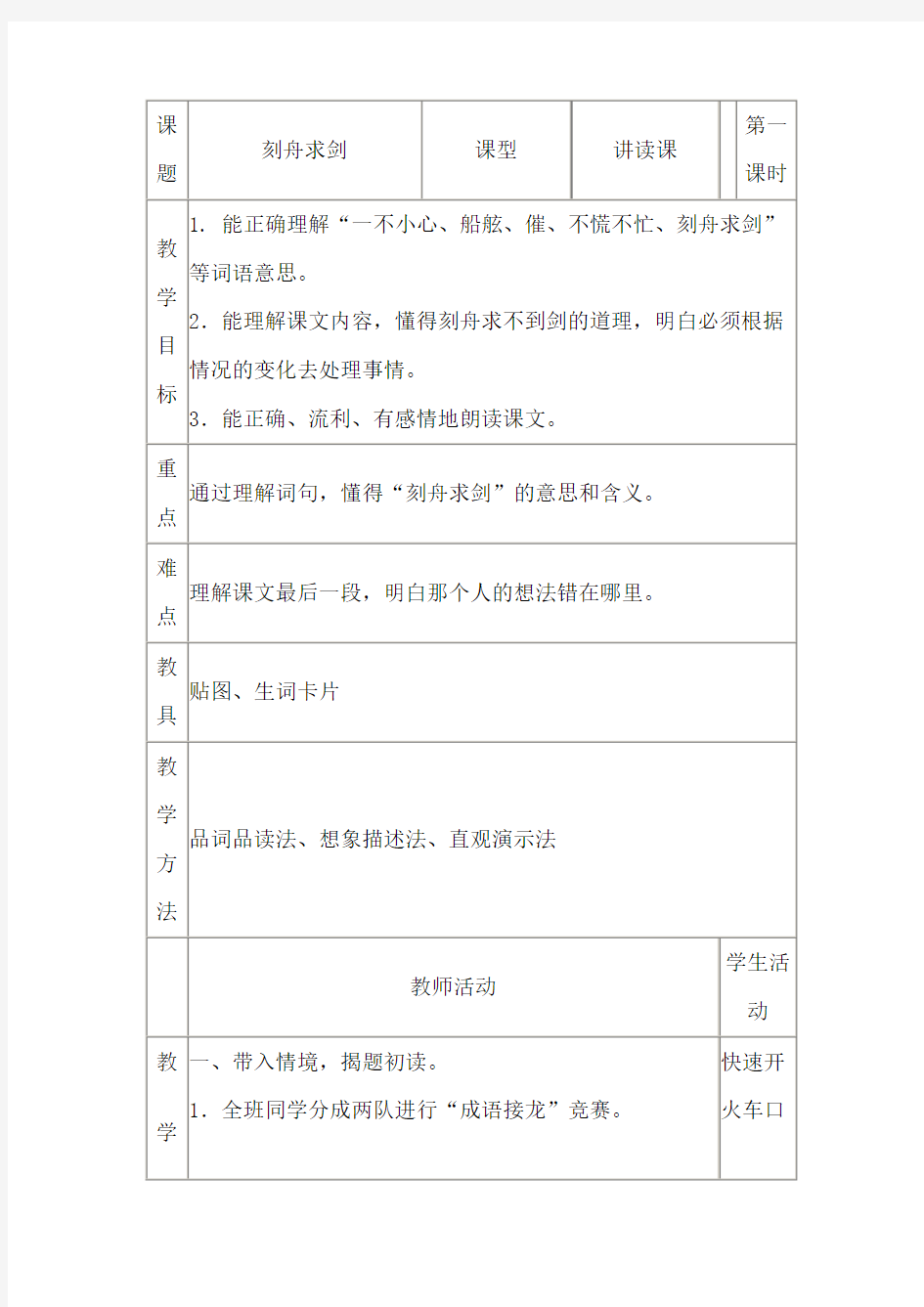 《刻舟求剑》教学教案