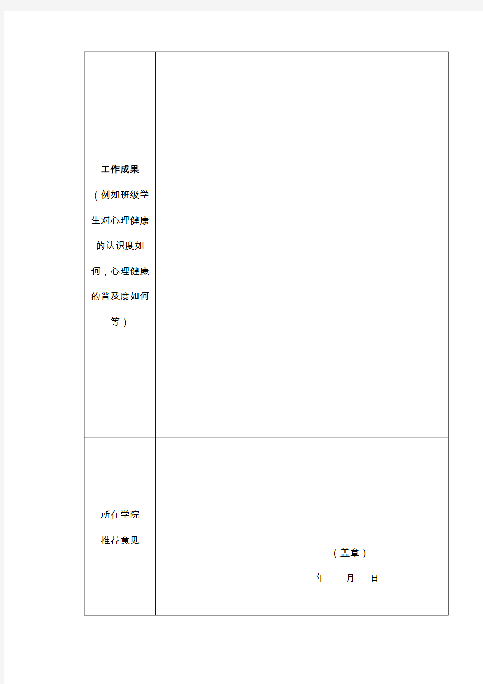 北京林业大学2018年优秀心理委员推荐表