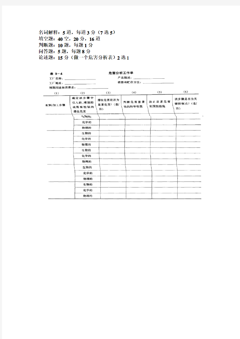 食品安全学题库答案版