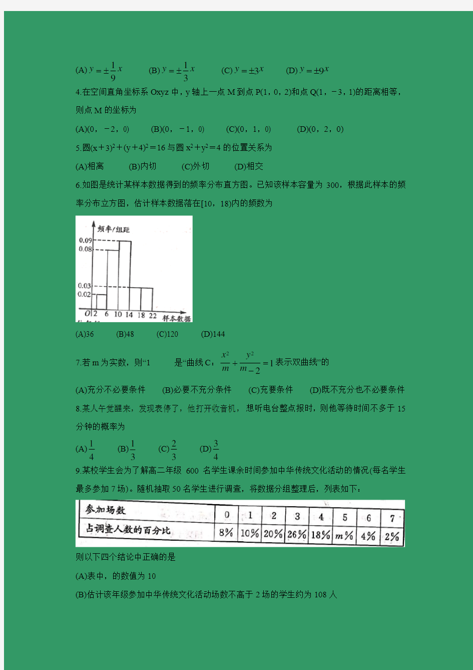 【数学】四川省成都市2019-2020学年高二上学期期末调研考试(1月) (理)