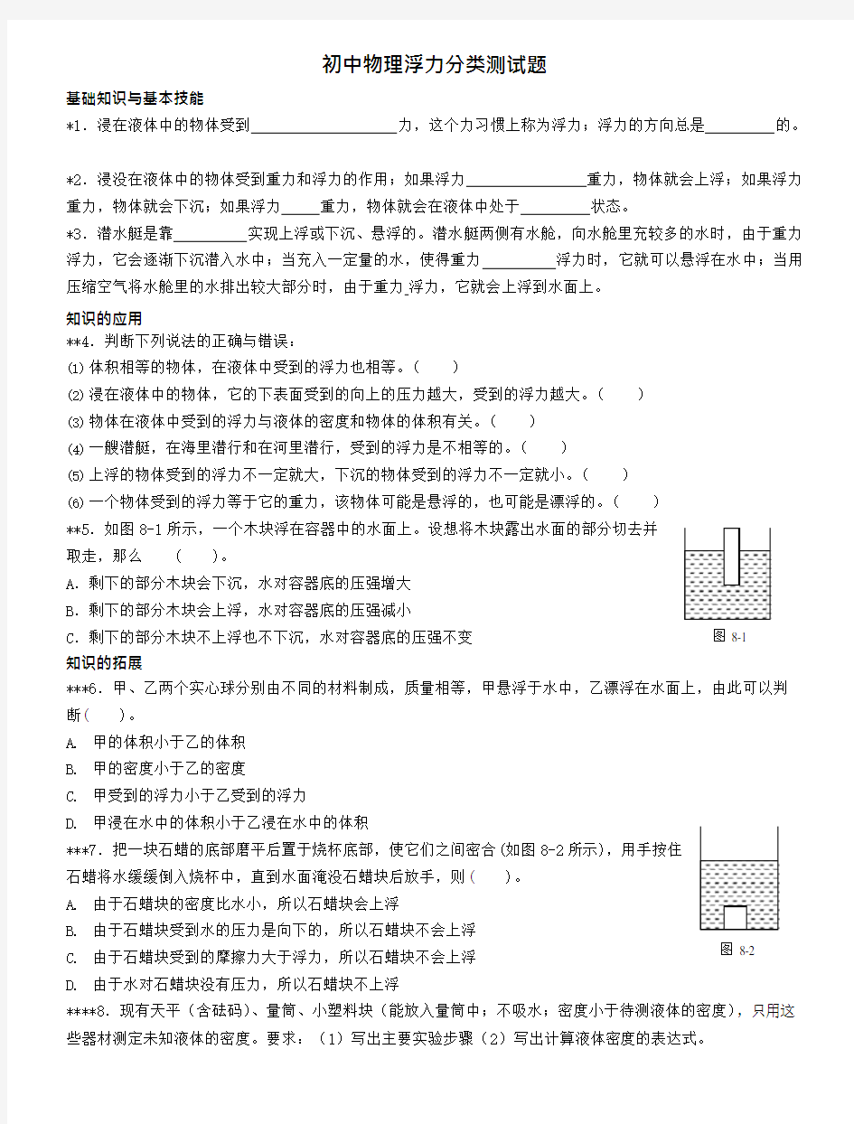 (完整版)初中物理浮力分类测试题含答案..,推荐文档