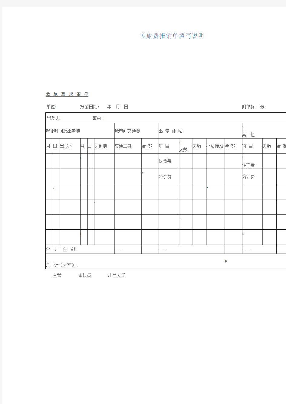 差旅费报销单填写说明