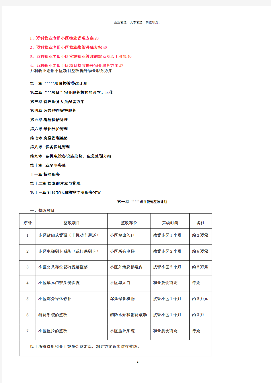 万科物业管理方案