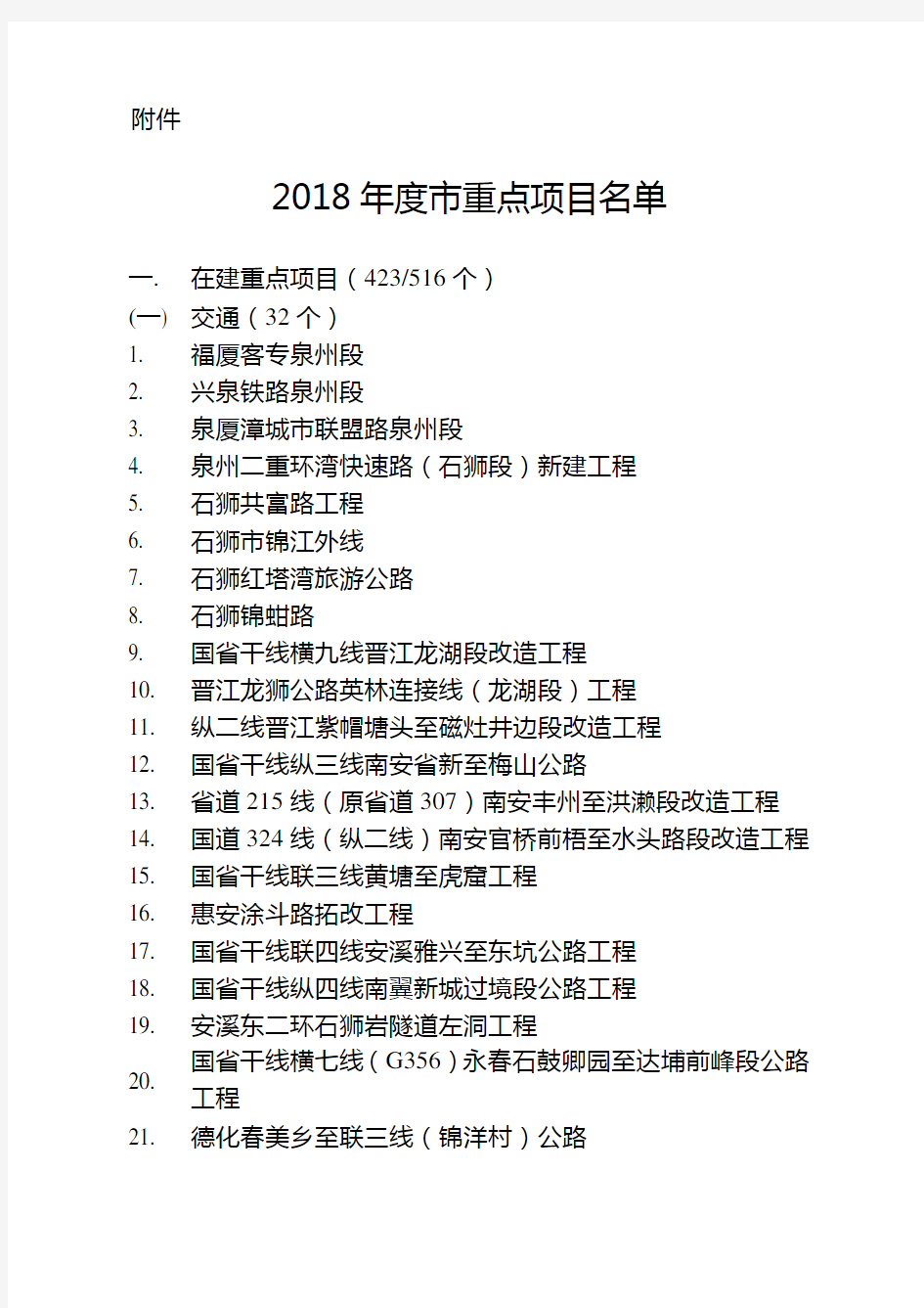 (完整word版)2018年泉州重点项目名单大全和在建重点项目,推荐文档