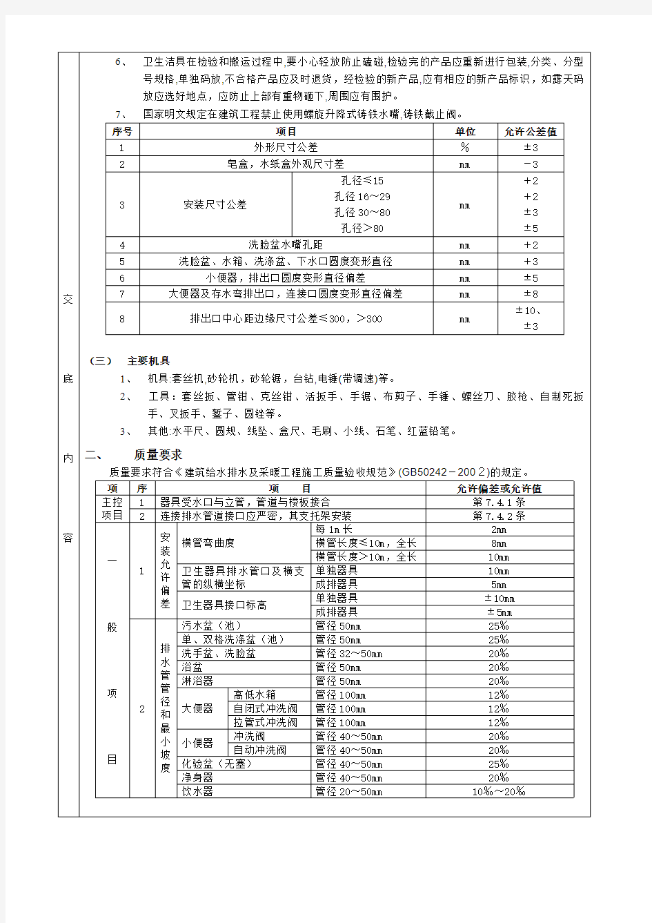 卫生洁具安装工程技术交底