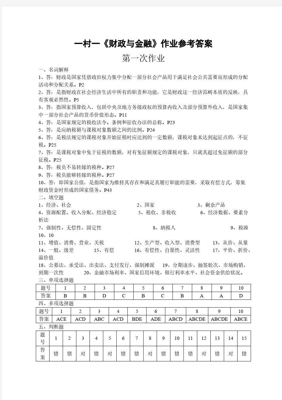 [VIP专享]《财政与金融》课程形成性考核册参考答案