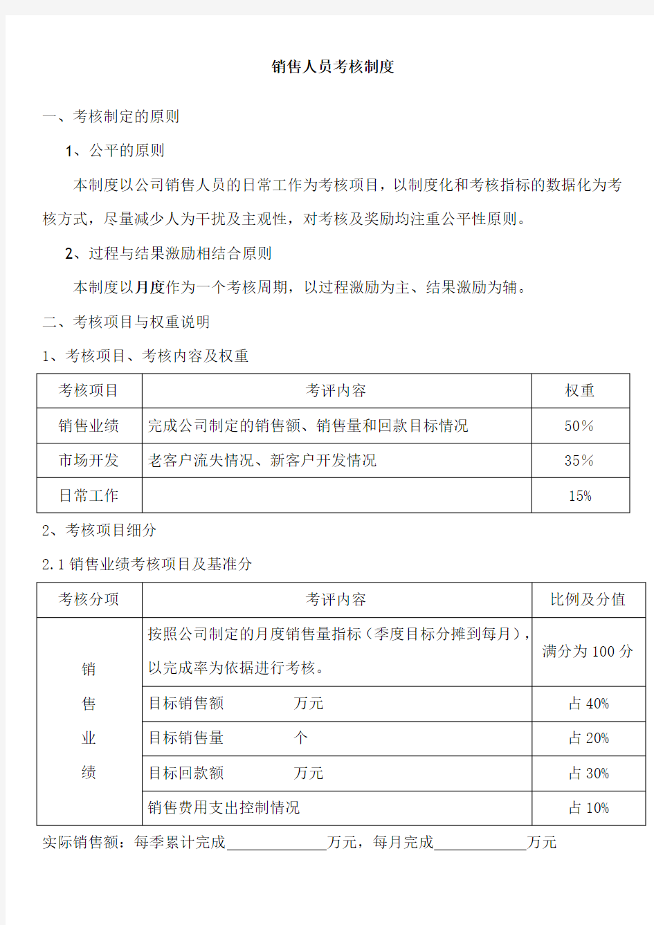 销售人员考核制度