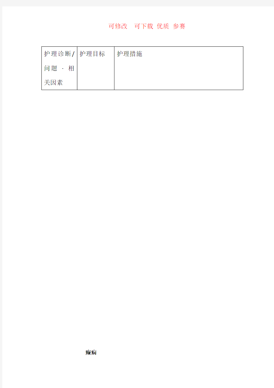 癫痫护理诊断及护理措施     可修改  可修改 优质 参赛