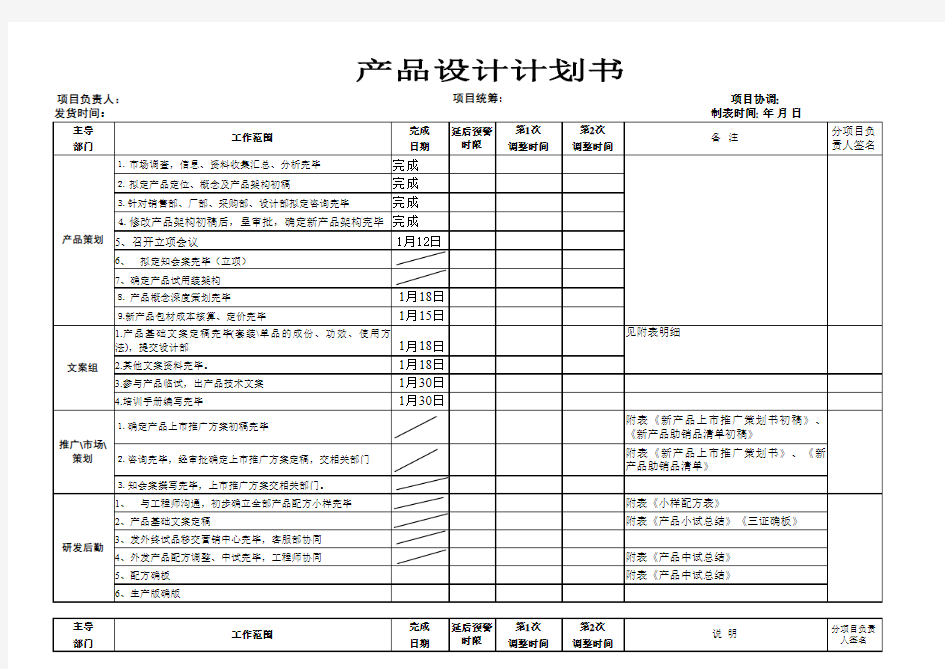 产品开发计划书模板