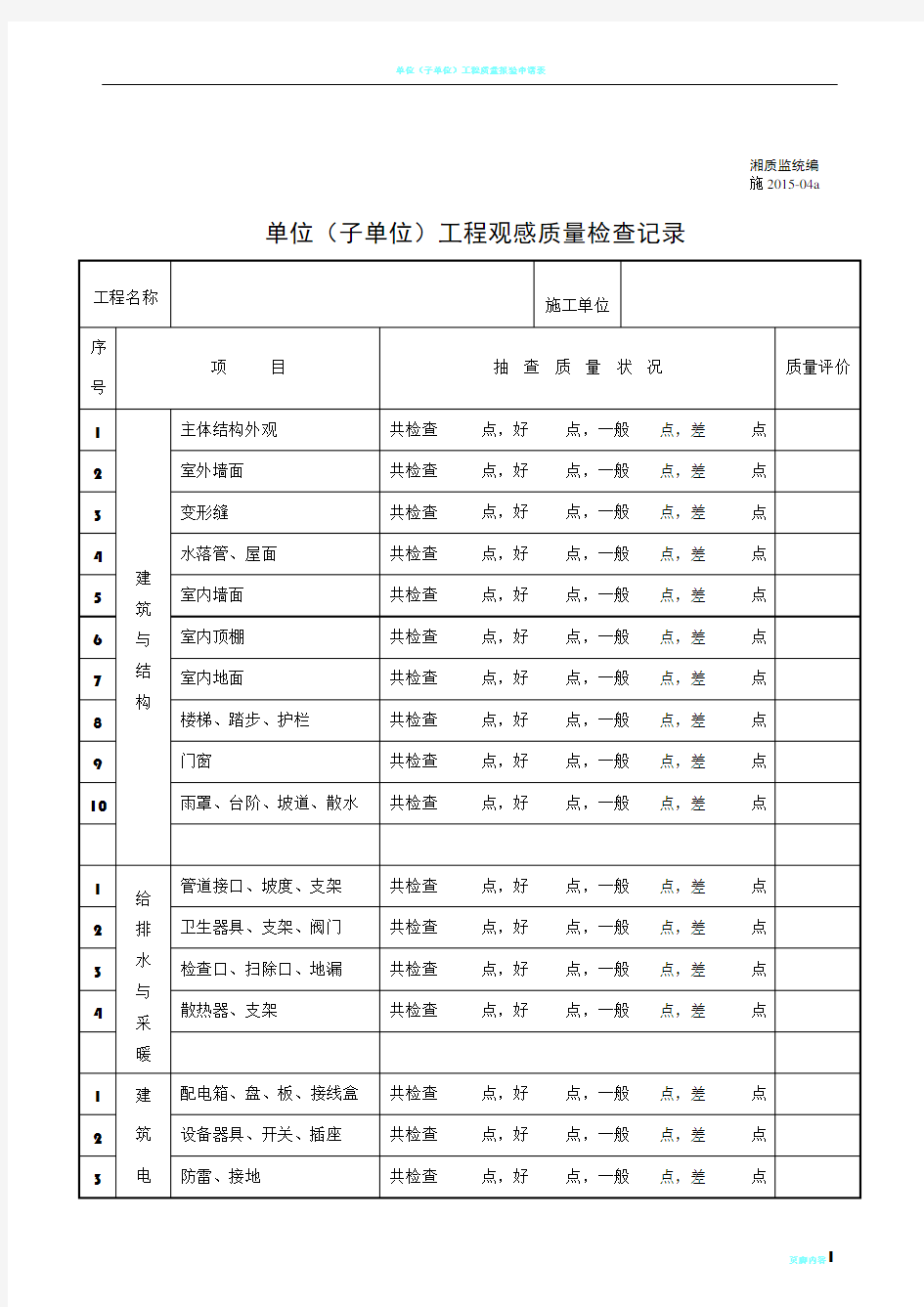 单位工程观感质量检检查记录