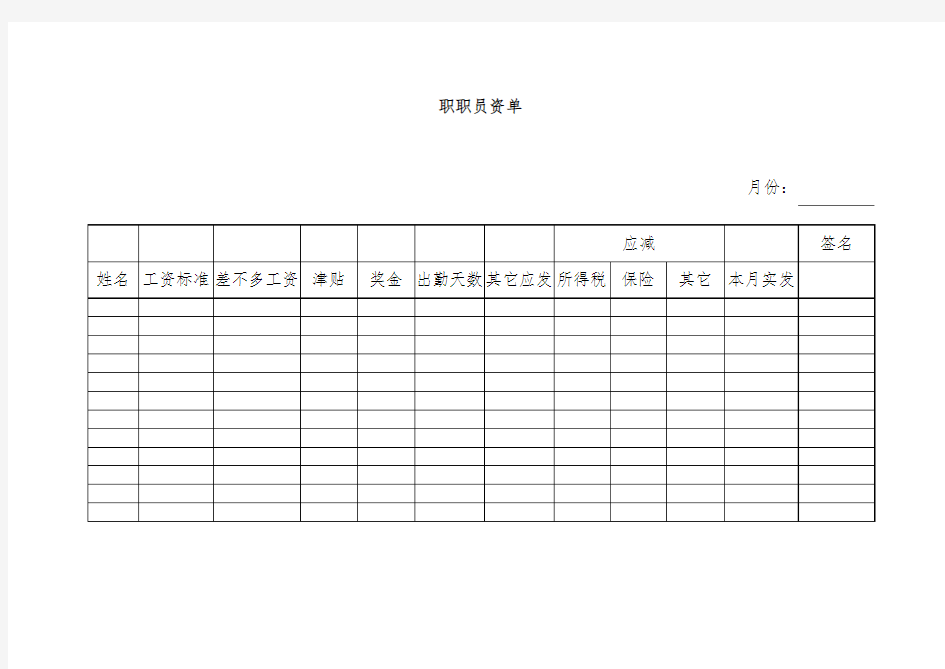 公司员工工资表单
