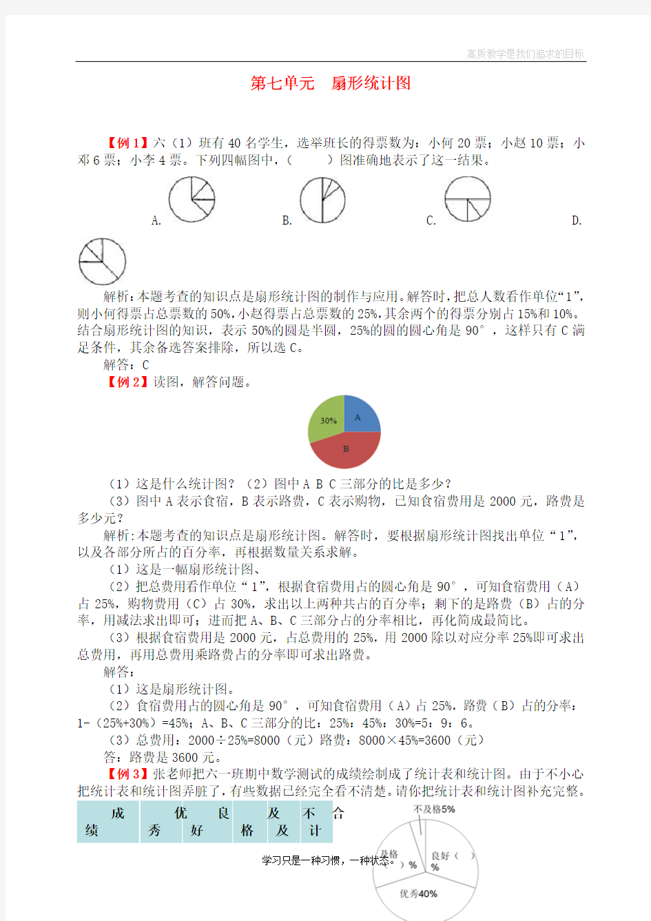 最新人教版六年级数学上册《扇形统计图》练习题