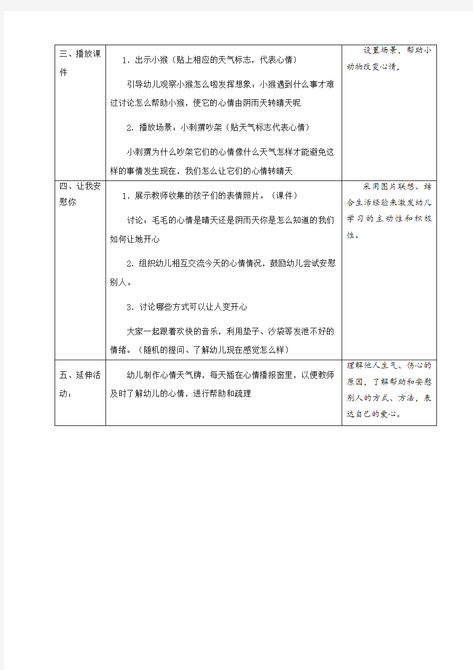 幼儿园大班心理健康教案《晴天 阴天和雨天》