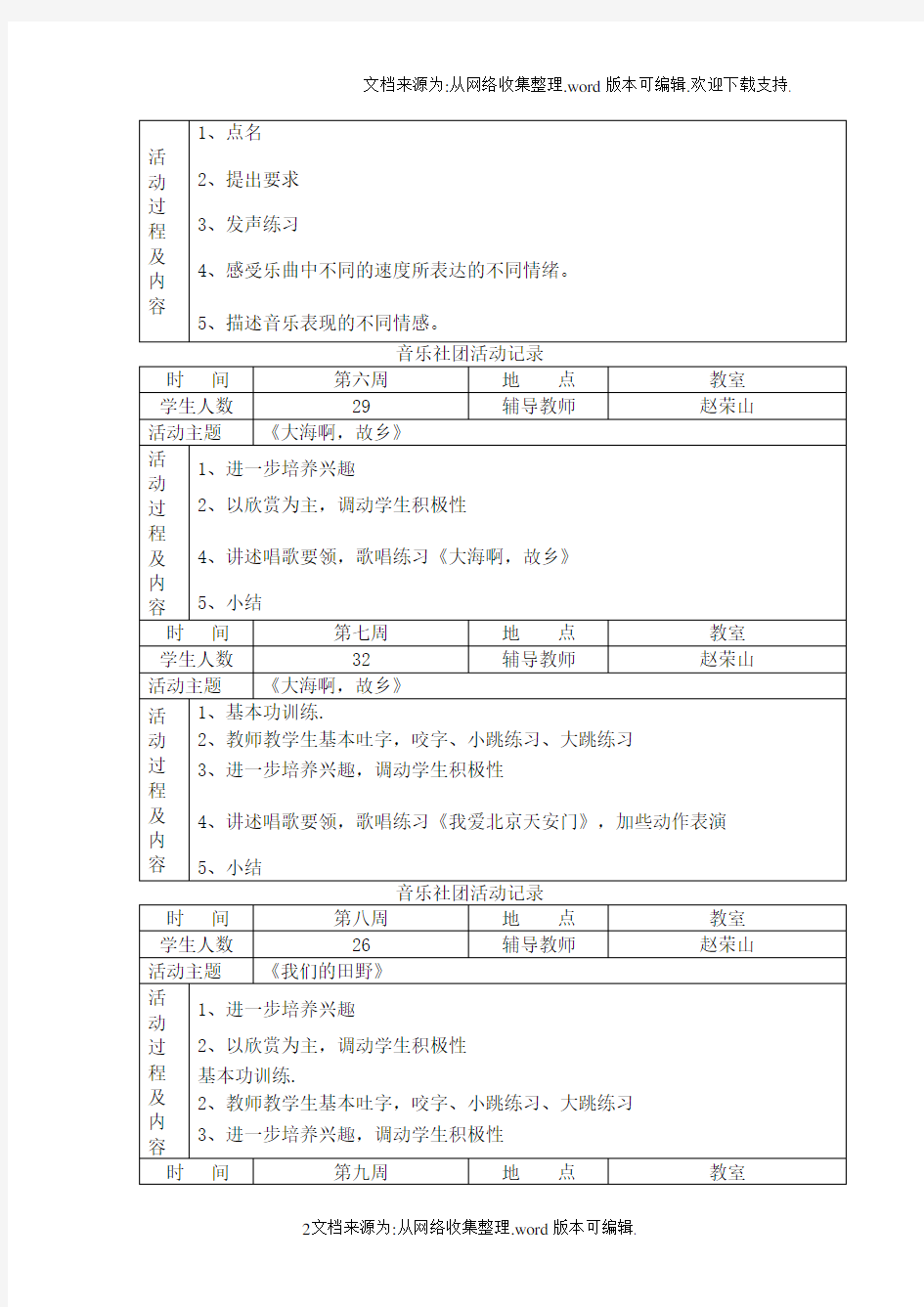 音乐社团活动记录