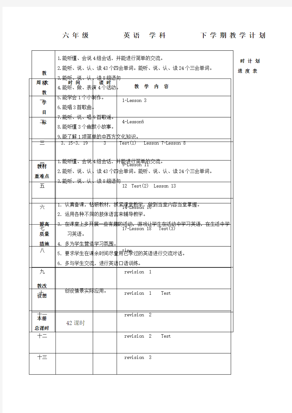 人教精通版英语六年级英语下册教案