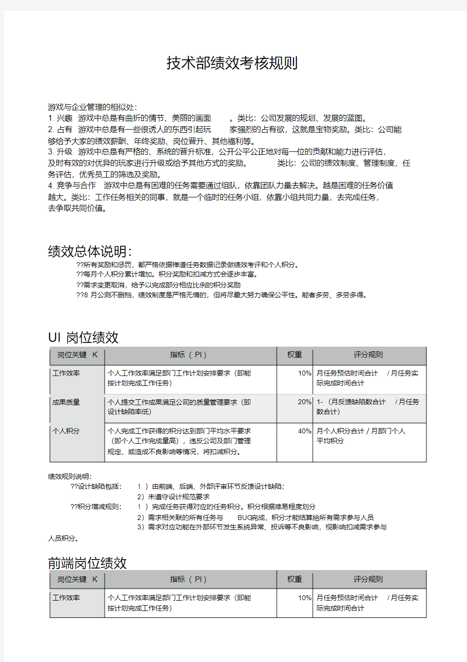 互联网企业技术部绩效考核标准规则