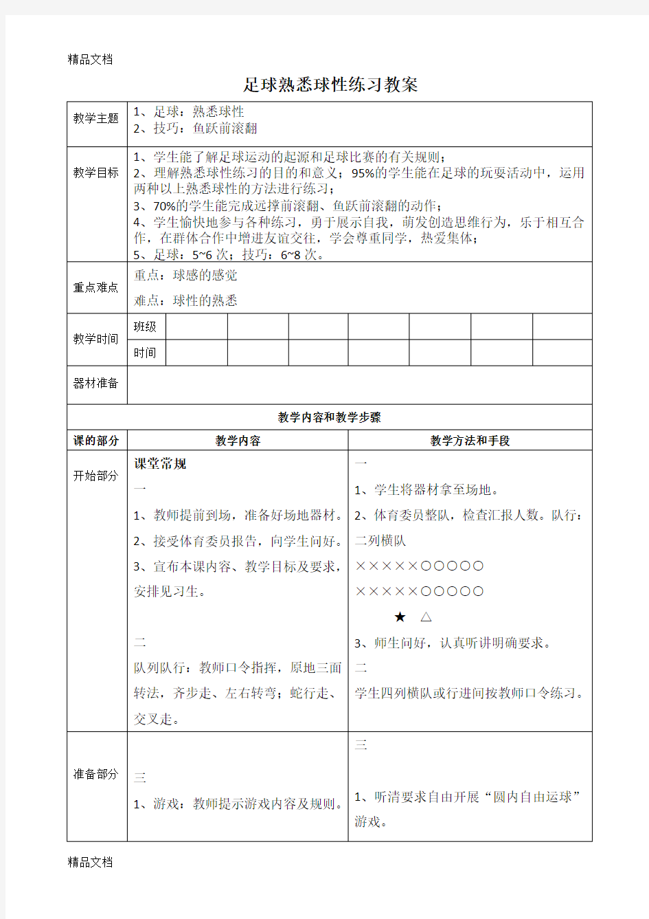 最新足球熟悉球性练教案