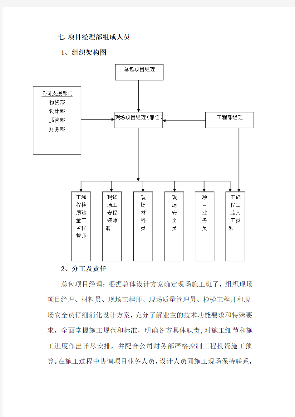 项目经理部组成人员