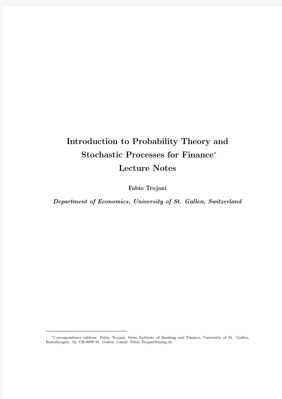 金融中的概率与随机过程导论(英文版——Fabio Trojani)