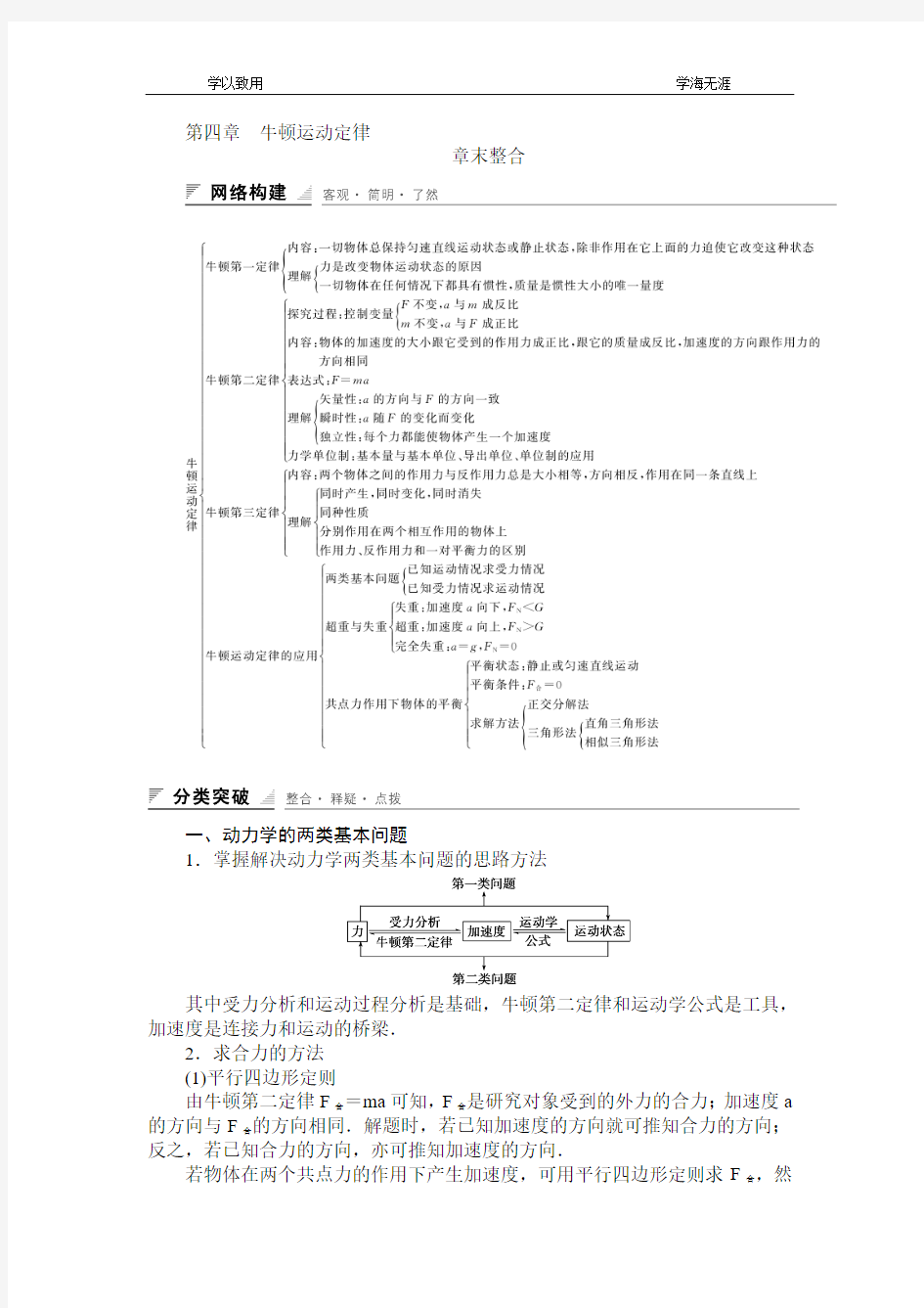 第四章 牛顿运动定律 章末整合 学案(人教版必修1)