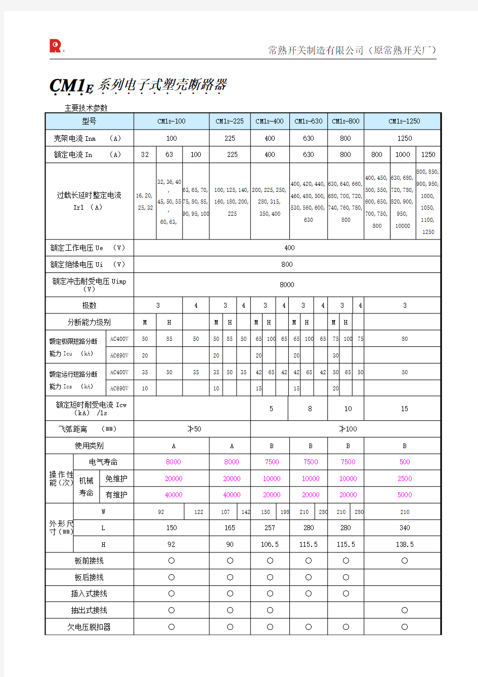 cm1e 常熟开关最新电子脱扣器样本