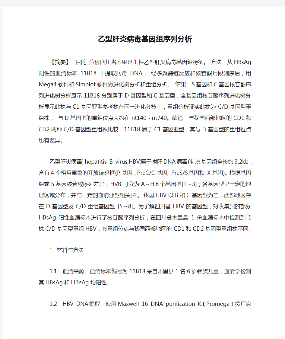 乙型肝炎病毒基因组序列分析