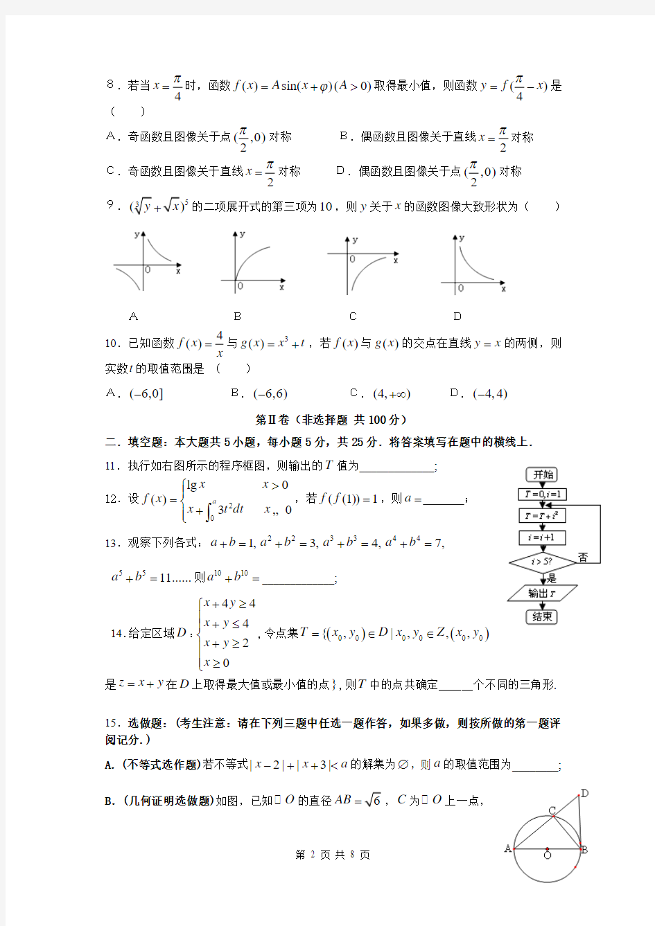 陕西省西工大附中2014届高考第七次适应性训练 数学(理)试卷及答案