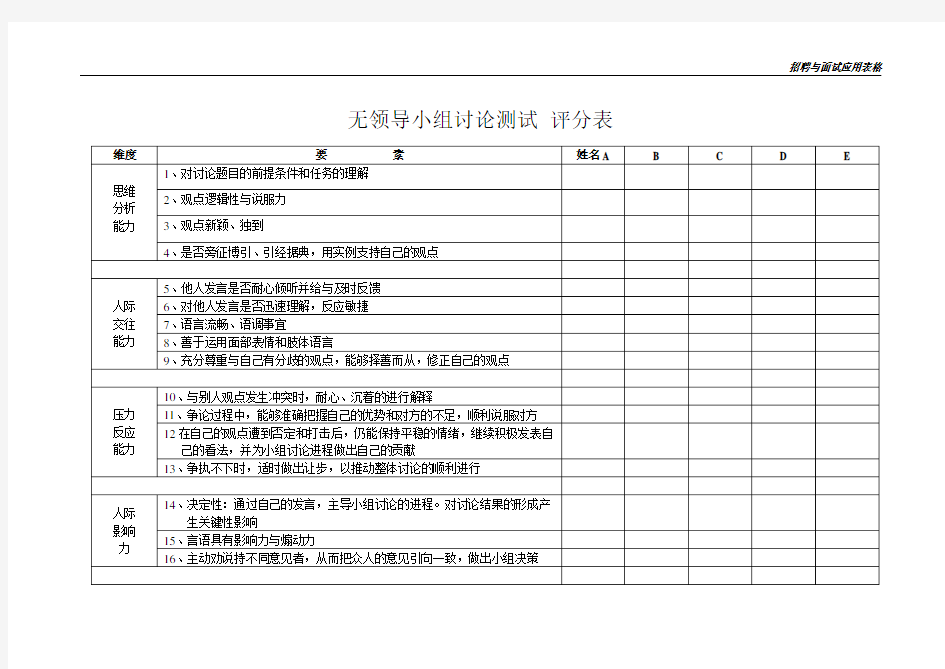 无领导小组讨论评分表