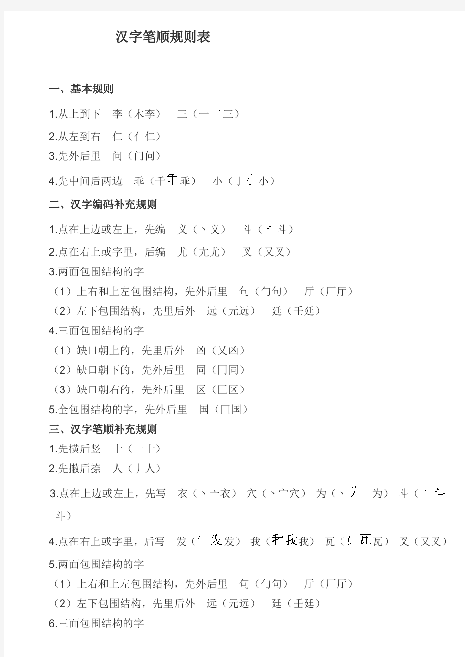 汉字编码和汉字笔顺规则表