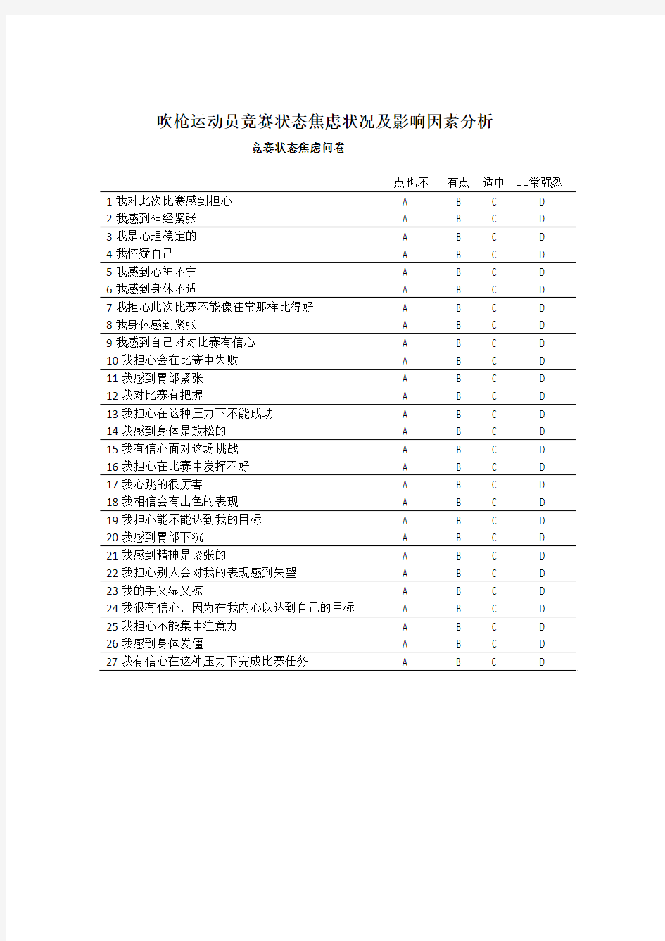 竞赛状态焦虑问卷