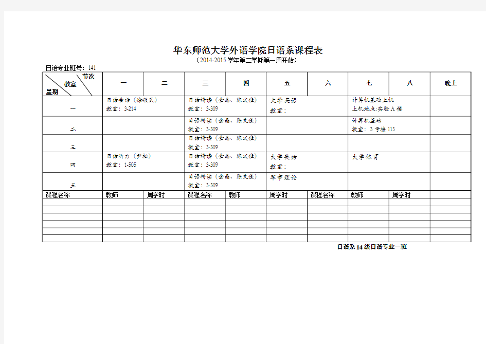 华东师范大学外语学院日语系课程表