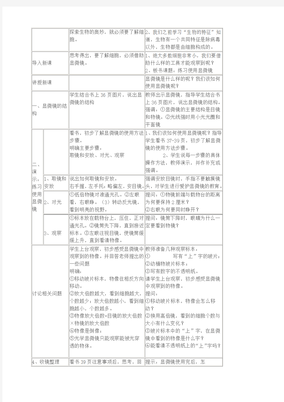 练习使用显微镜说课稿