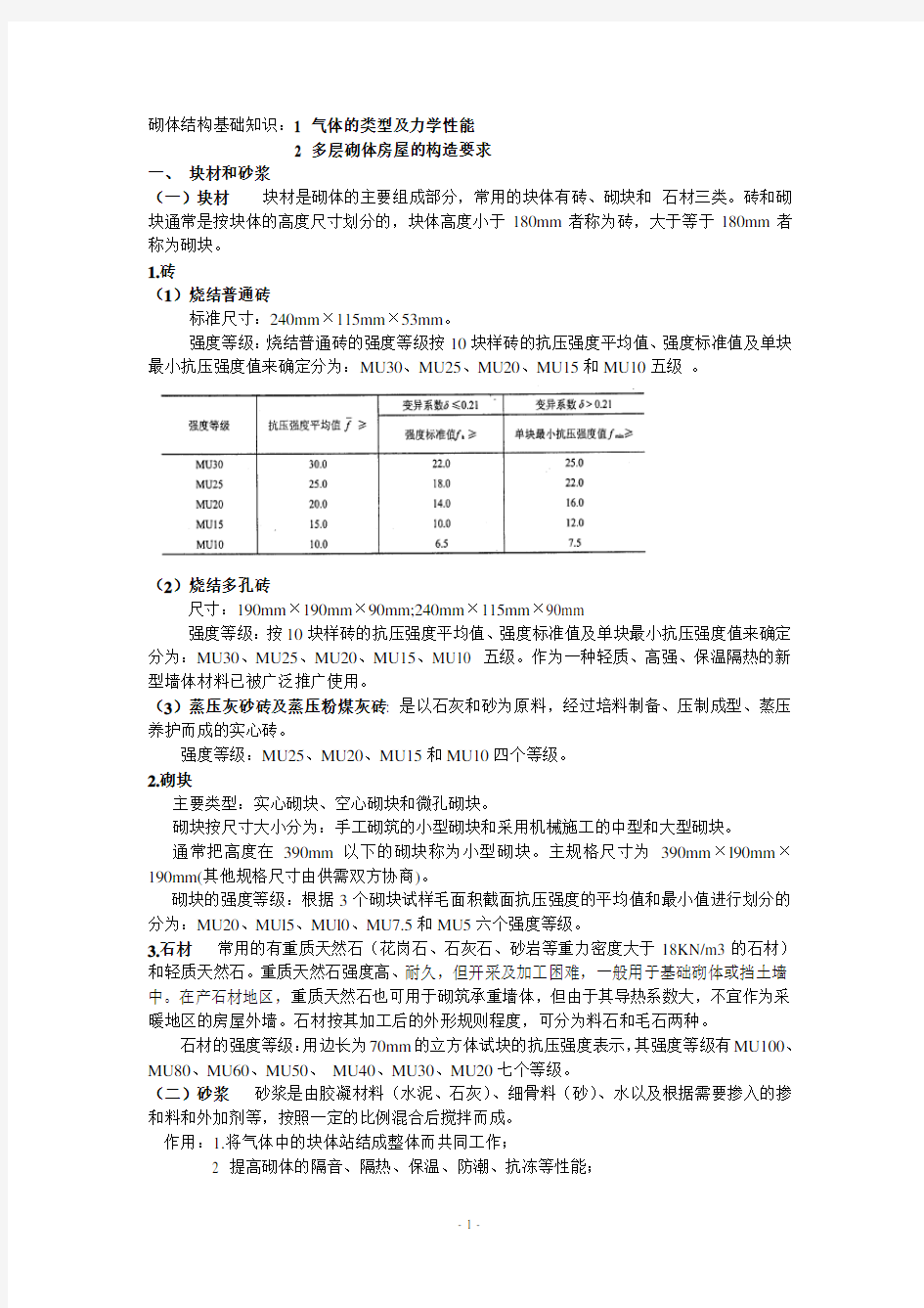 砌体结构基础知识