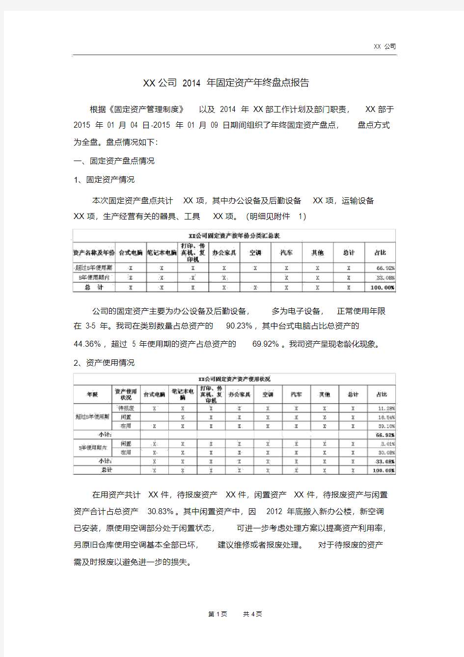 年终固定资产盘点报告