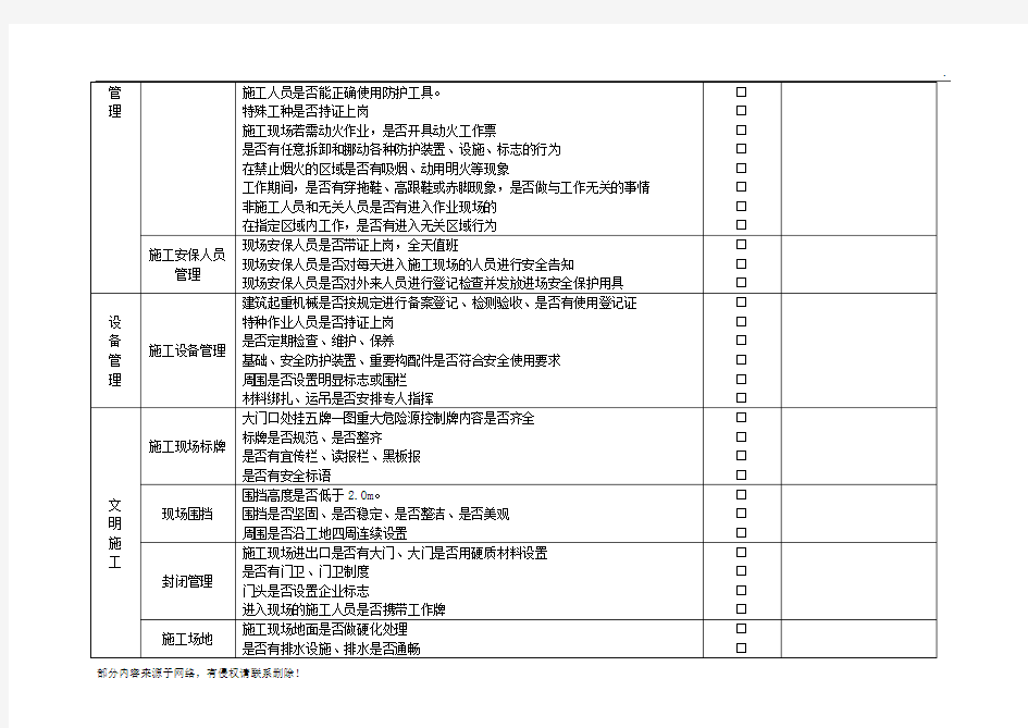 施工现场安全检查表最新版