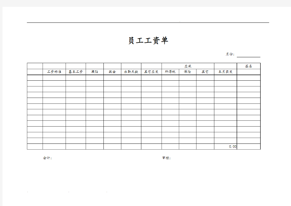 公司员工工资表单