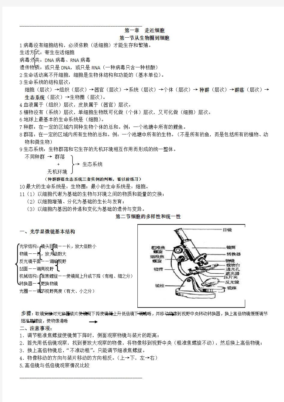 高中生物必修一第一章知识点总结93941