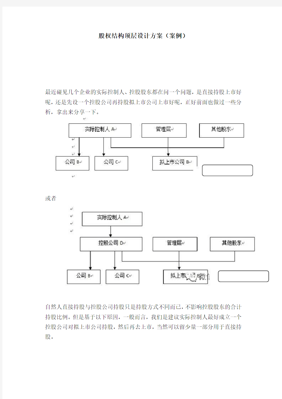 最新公司股权结构顶层设计方案(案例)