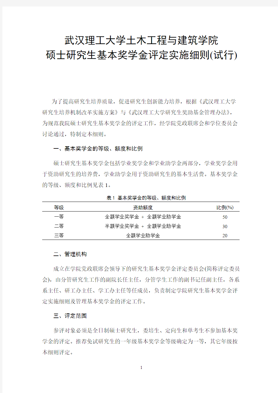 [VIP专享]武汉理工大学研究生基本奖学金评定办法