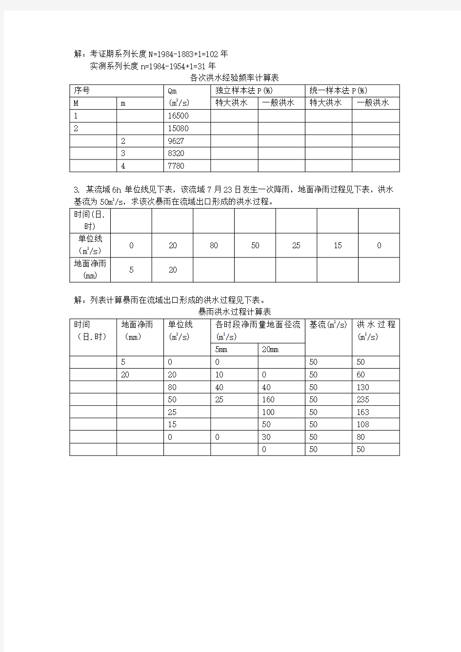 工程水文及水利计算模拟试题三套模拟题含参考答案