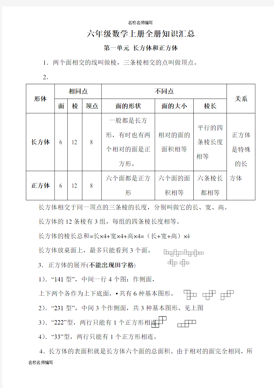 小学六年级数学上册全部知识点汇总